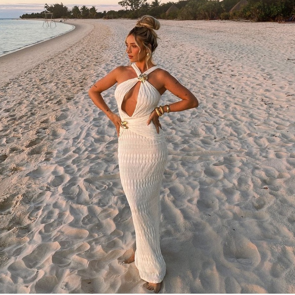 Michael Costello White Midi Cutout Halter Dress